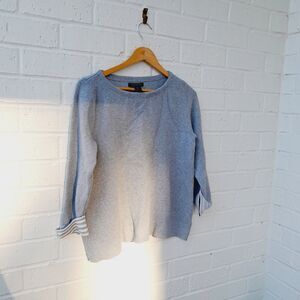 TAHARI Soft Thick Sweater Sweatshirt Top Boatneck Stripes Contrast Cuffs Sz:S